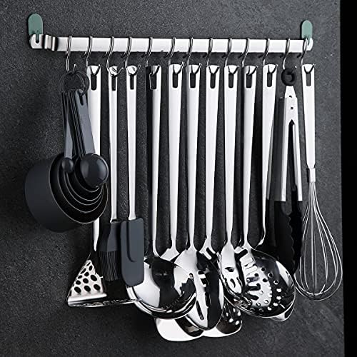 Kyraton Kitchen Utensil Rail Organizer - Wall Mounted Gourmet Rack With 14 Hooks for Hanging Knives, Mugs, Spatulas, Pots and Utensils - Image 4