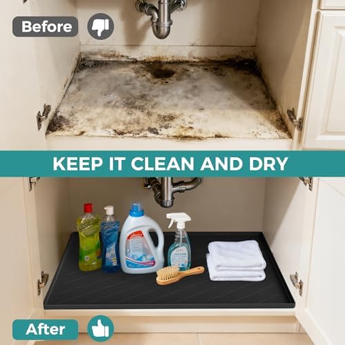 URMONA Under Sink Mat 37 x 22 in, Waterproof Silicone Cabinet Protector - Image 3