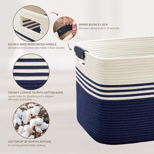 100L Large Woven Laundry Basket Hamper with Leather Handles,Navy - Image 5