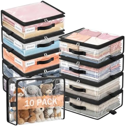 10 Pack Clear Storage Bags with Zipper Handle, Sheet Organizers and Storage by Eunhdet