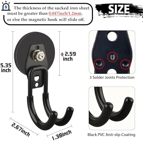 ULIBERMAGNET Garage Strong Magnetic Hooks, 2 Pack Black Heavy Duty Large J Hooks with Magnet, Anti-Slip Coating Magnet Hooks for Garden Tools, Ropes,Drill - Image 2