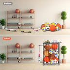 Multi-Functional Sports Storage Rack with Elastic Rope, Movable Racket Holders & Hooks - Heavy-Duty Organizer for Balls, Tennis/Badminton Rackets, Skateboard - Ideal for Garage, Home Gym & Playroom - Image 7