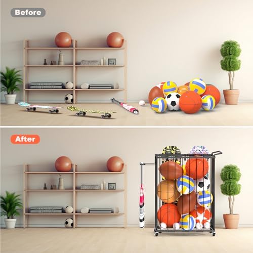Multi-Functional Sports Storage Rack with Elastic Rope, Movable Racket Holders & Hooks - Heavy-Duty Organizer for Balls, Tennis/Badminton Rackets, Skateboard - Ideal for Garage, Home Gym & Playroom - Image 7