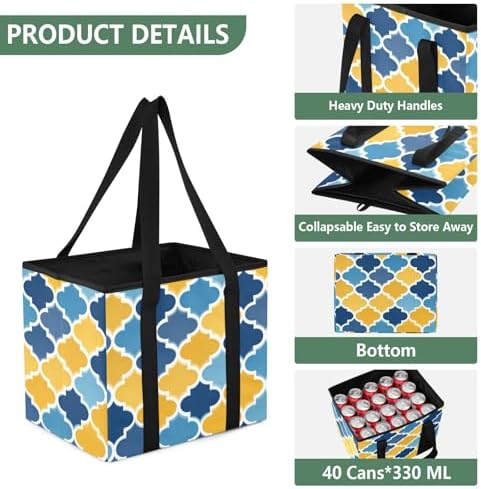 Trunk Organizer Collapsible Car Organizer with Handle Car Storage Box Bin for Groceries SUV Utility Tote Bag Portable Vehicle Container Quatrefoil Gradient Blue and Yellow - Image 3