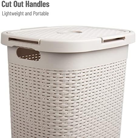 Mind Reader Tall Tapered Laundry Hamper with Lid, 60L Clothes Basket, Narrow Base Design for Bathrooms, Closets and Laundry Rooms, Plastic, 2 Pack, Ivory - Image 4