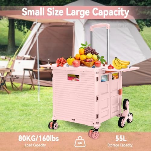 Foldable Utility Cart with Stair Climbing Wheels,Collapsible Rolling Crate with Magnetic Lid Telescopic Cover,Adjustable Telescoping Handle,360° Rotate Wheel Hand Cart for Teacher Shopping Moving - Image 4