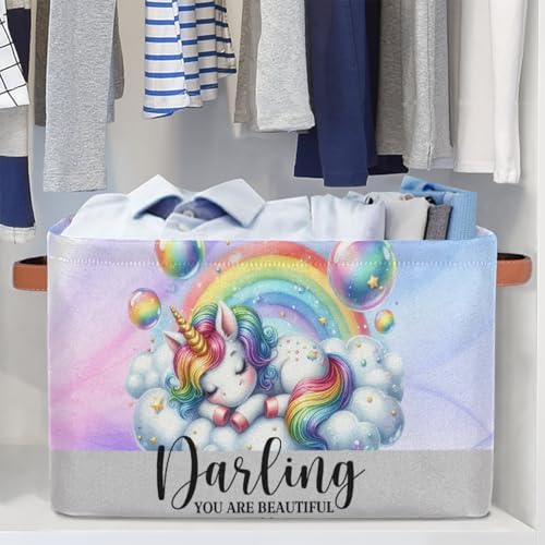 Rainbow Unicorn Storage Basket Toy Storage Bins Collapsible Cube Organizer - Image 5