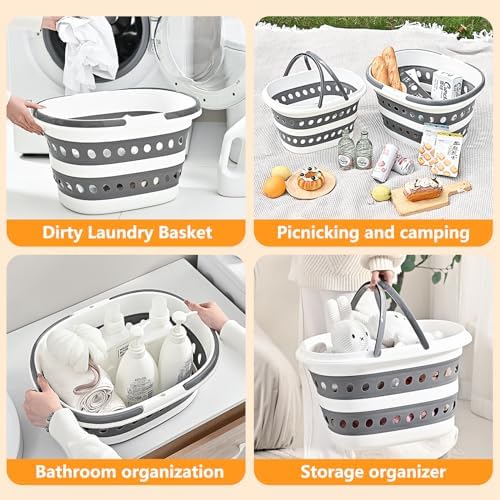 2 Pack Compact Collapsible Laundry Basket, Small Size Pop-Up Hamper Perfect for Bedroom Side,Bathroom,Travel, Not for Large Families, Foldable with Handle, Measures 16 x 12.5 x 9.5 In, (Gray) - Image 4