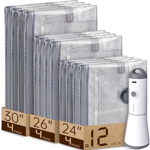 Vacbird 12 Pack Vacuum Bags for Travel with Rechargeable air Pump, Carry-on Size Vacuum Seal Bags for Luggage and Suitcase Compression, Space Saver for Clothes and Clothing Travel | See Contents Easily with Transparent Bags, 1500mAh Pump Compresses 90+... by VACBIRD