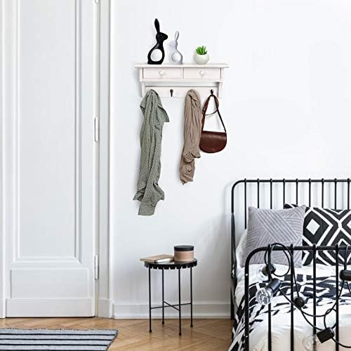 Emfogo Coat Hooks Wall Mounted, Rustic Wood Coat Rack Wall Mount Shelf with Hooks, Farmhouse Wall Coat Rack with Shelf & Coat Hook for Entryway, Mudroom, Bedroom, Kitchen, Bathroom (White) - Image 4