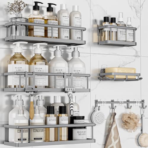 YASONIC Shower Caddy Adhesive, Rustproof Shower Organizer with Soap Holder, Large Capacity Shower Shelves for Inside Shower, No Drilling Bathroom Organizers and Storage for Home Decor（6 Pack Grey） by YASONIC