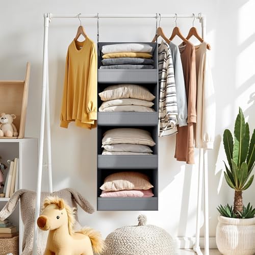 GRANNY SAYS 4-Shelf Hanging Organizer, Closet Hanging Shelves, Closet Hanging Storage Organizers, Organization for Bedroom, Living Room, Baby Nursery, Camper Accessories, Gray, 1-Pack | 44 lb Capacity, No-Sag Support, Keeps Clothes Neat, Folds Flat, Fi... - Image 2