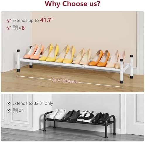Tajsoon Expandable Shoe Rack for Closet 1 Tier, 28“-41“Stackable, White - Image 5