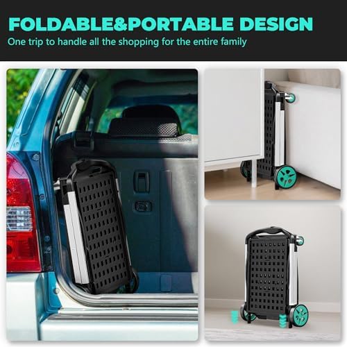200LBS Collapsible Shopping Cart with 2 Storage Crates, 8-in-1 Portable Foldable Utility Cart with Foot Brake for Picnic, Supermarket, Grocery, Office, Outdoor, Blue - Image 4