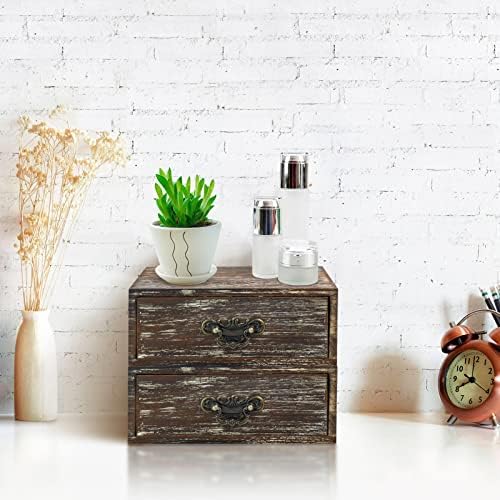 OKSQW Office Desk Organizer Drawers Dark Brown Vintage 2pcs/set Small Wood Desktop Storage Box Farmhouse Kitchen Countertop Organizer Makeup Storage Box for Workspace Home Toiletries Supplies Vanity - Image 2