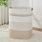 AINUOQI Laundry Basket with Handles - Blanket Basket & Hampers for Bedroom Aesthetic, Laundry Hamper & Blanket Storage for Living Room, Clothes Hamper, Tall, Large 17" x 14" x 22”, Light Brown & White by AINUOQI