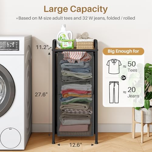 Kitstorack Laundry Hamper, Laundry Basket, Laundry Sorter with a Pull-Out and Removable Bag, Shelf, Metal Frame, 17 Gallons (62 L), Ink Black and Rustic Brown - Image 3
