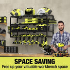 MOOMSINE 4 Layer Power Tool Organizer Wall Mount, Battery Tools Holder with Charging Station Shelf, Cordless Drill Hanger Storage Rack for Garage Organization, Workshop, Pegboard - 32 Inch 8 Slots - Image 4