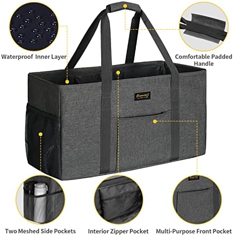 GhvyenntteS Extra Large Utility Tote Bag, Stand Up Utility Tote with Metal Wire Frame & Hard Bottom Board, Reusable Grocery Bags With Handles, Extra Large Beach Bag, Collapsible Car Tote - Image 5