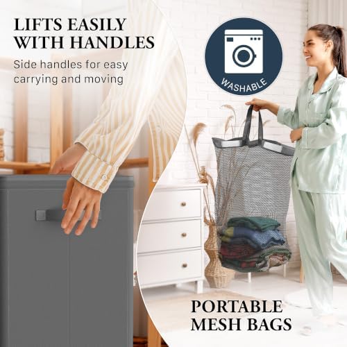Simple Houseware Foldable Laundry Hamper Basket with Lid and Bag, Dark Gray - Image 4