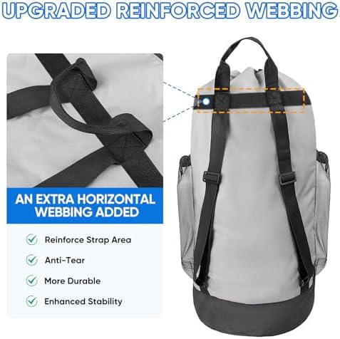BALEINE 2PK 120L Laundry Bag Backpack, 900D Oxford Fabric Large Travel Laundry Bags with Shoulder Straps and 2 Mesh Pockets for College Dorm, Apartment, Laundromat (Gray, 120L) - Image 2