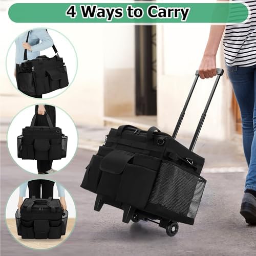 LoDrid Rolling Cleaning Caddy with Lid and Detachable Trolley, Black - Image 5