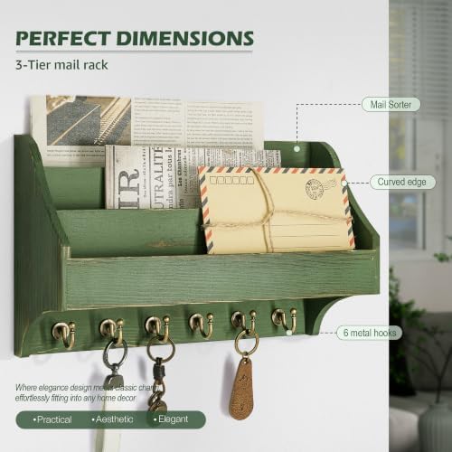 Rebee Vision Mail Organizer Wall Mounted with Mail Slot for Letters, Green - Image 5