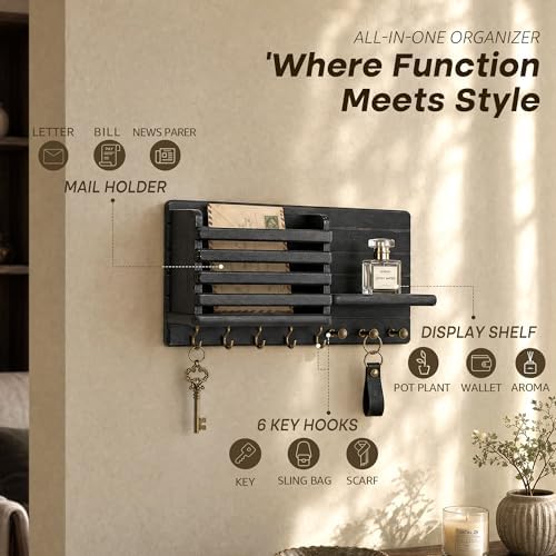 Rebee Vision Key Holder Wall Mount with 8 Key Hooks for Rome Decor, Black - Image 5