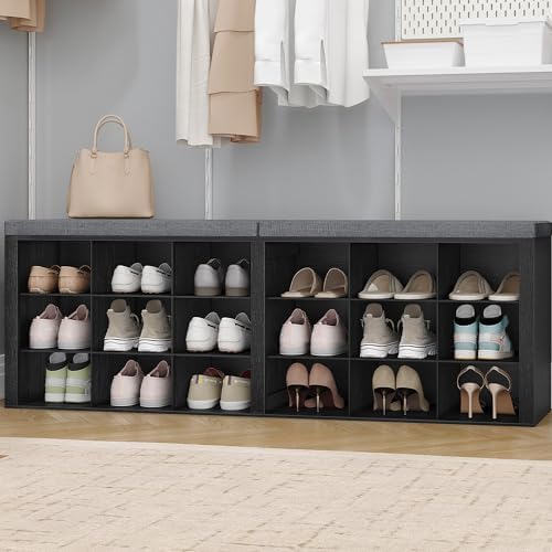 Hzuaneri Shoe Storage Bench with Cushion, Storage Bench with 18 Cubbies by Hzuaneri