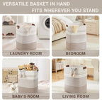 75L Tall Woven Laundry Basket Hamper with Leather Handles,Brown​ - Image 4
