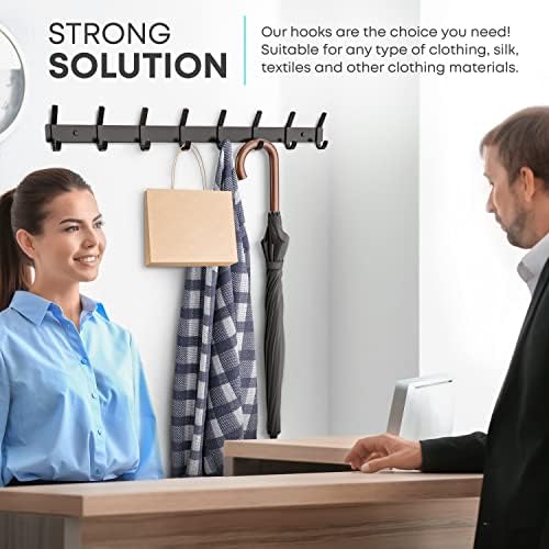Coat Rack Wall Mount – 24 Inch Stainless Steel Hook Rail with 8 Double Coat Hooks for Hanging – Wall Mounted Entryway Organizer for Coats, Hats, Bags, Towels, Robes, Closet or Bathroom - Black 2 Pack - Image 7