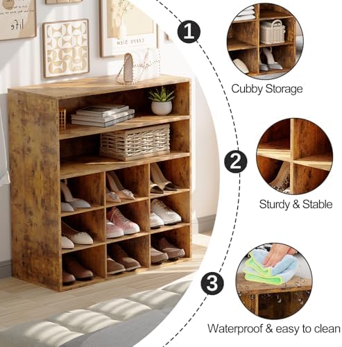 Shoe Storage Bench Cubby with 11 Cubbies, Wood Shoe Rack Organizer Cabinet - Image 4