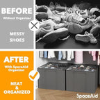 SpaceAid Shoe Organizer for Closet, 2 Pack Foldable Shoe Storage Containers Baskets Boxes Bins w/Adjustable Dividers, Fits 16-32 Pairs, Grey - Image 2