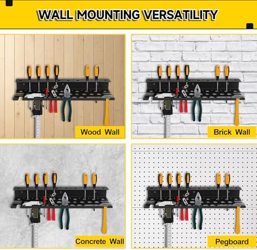 Metal Screwdriver Organizer, 15.75inch Utility Wall Mount Tool Organizer for Screwdrivers Pliers Holder with 35 Holes, Hand Tool Storage Rack for Workbench, Garage, Warehouse (Black, 2 Layers) - Image 5