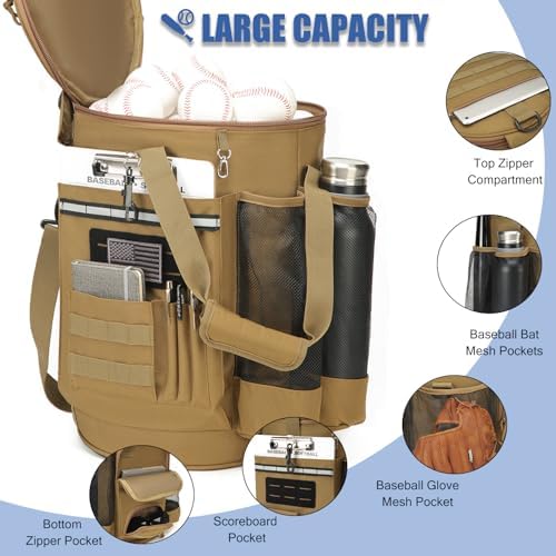 Baseball Bucket Bag 6 Gallon Multi Pockets Softball Coaching Equipment Bag - Image 3