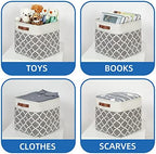 Temary 13ﾗ13ﾗ13 Foldable Storage Cube Baskets Fabric Cube Storage Basket for Organizing Cloth Storage Bins with Leather Handles for Gifts Empty, Closet (Grey Lattice) - Image 4