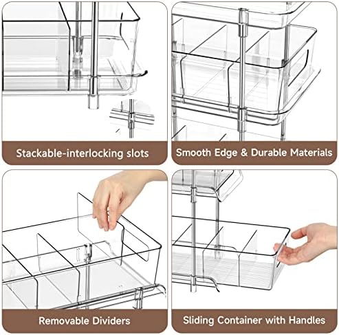 2Set 3 Tier Clear Bathroom Organizer with Dividers, Pull-Out Pantry Organization and Storage, Multi-Purpose Under Sink Organizers and Storage, Vanity Skincare Cosmetic Closet Organizer Medicine Bins - Image 2