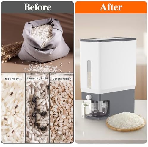 Lifewit Rice Dispenser 25 Lbs, Airtight Storage with Measuring Cup, Grey - Image 5