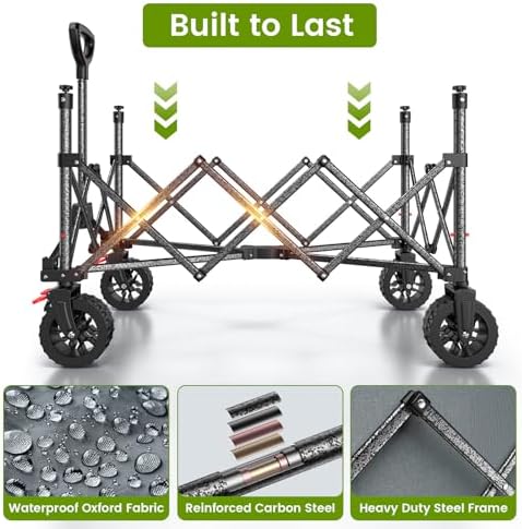 Blomoba Collapsible Wagon Cart with Wheels, 330lbs Heavy Duty Wagon, Grey - Image 4