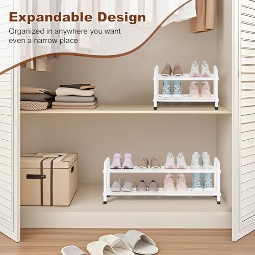 KANAV 2-Tier Expandable Shoe Rack, Heavy Duty Adjustable Metal Shoe Organizer for Closet & Entryway, Freestanding, Tool-Free Assembly, White - Image 7