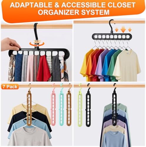Magic Space Saving Hangers,7 Pack Multi-Functional Closet Organizers | 9-Hole Cascading Hanger, College Dorm Room Essentials for Guy, Heavy Duty Wardrobe Clothes Drying Rack for Shirt Multi Color - Image 3