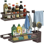 PUSDON 5-in-1 Shower Caddy & Kitchen Organizer Set, Wall Mount Wide Spice Rack with Paper Towel Holder, Utensil Holder, Soap Dish, Rustproof Mesh Baskets Hold 50LBS - Vintage Bronze, Guardrail by PUSDON