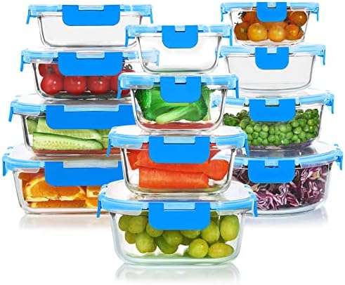 KOMUEE 24 Pieces Glass Food Storage Containers Set, Blue by KOMUEEUS
