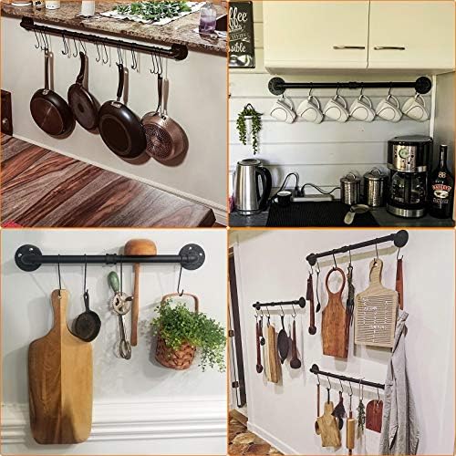 Toplife 39.4 inch Pot Rack, Kitchen Wall Mounted Detachable Pan Lid Utensils Organizer Hanging Rail with 16 Hooks, Black - Image 4