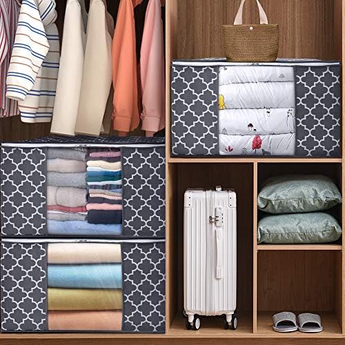 WISELIFE Storage Bags, Large Blanket Clothes Organization and Storage Containers for Bedding, Comforters, Foldable Organizer with Reinforced Handle, Clear Window,Sturdy Zippers,(Grey, 6 x 100L) | Large Blanketfor Bedding, Comforters, Foldable Organizer... - Image 4