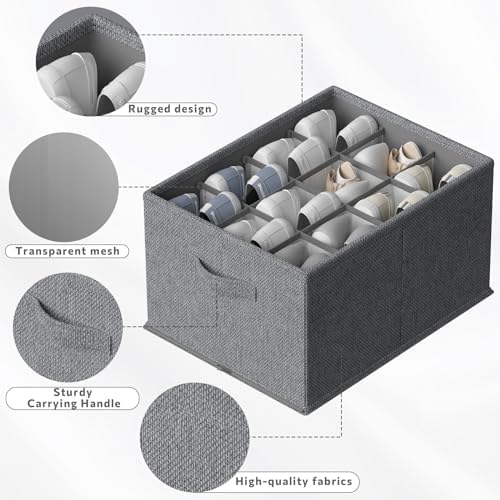 FHSQX 2 Pack Shoe Organizer for Closet,Foldable Shoe Organizer,Fits up to 24 Pairs,Storage Containers With Bottom Support for Shoes - Image 4