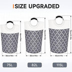 Large Laundry Basket 82L Tall Collapsible Hamper with Handles for Dorm Grey - Image 2