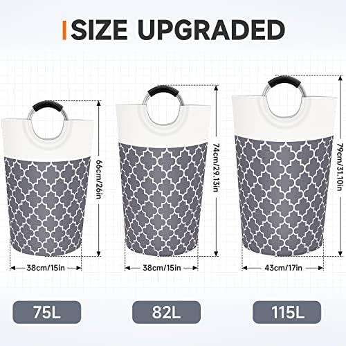 Large Laundry Basket 82L Tall Collapsible Hamper with Handles for Dorm Grey - Image 2