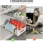 Under Sink Organizer Upgrade To Professional Rails,2-Tier Dual Pull Out Cabinet Storage,Height Adjustable Slide Out Drawers For Bathroom Kitchen,2 Pack-14.5" Dx12.8-16.9" H,White - Image 4