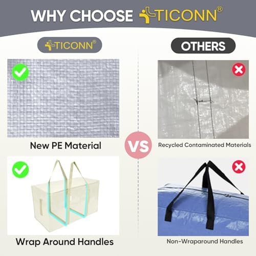 TICONN 6 Pack Extra Large Moving Bags Heavy Duty with Zippers & Carrying Handles, Durable Storage Bags Moving Boxes for Closet Organizers and Storage (6 Pack, Cream) - Image 4